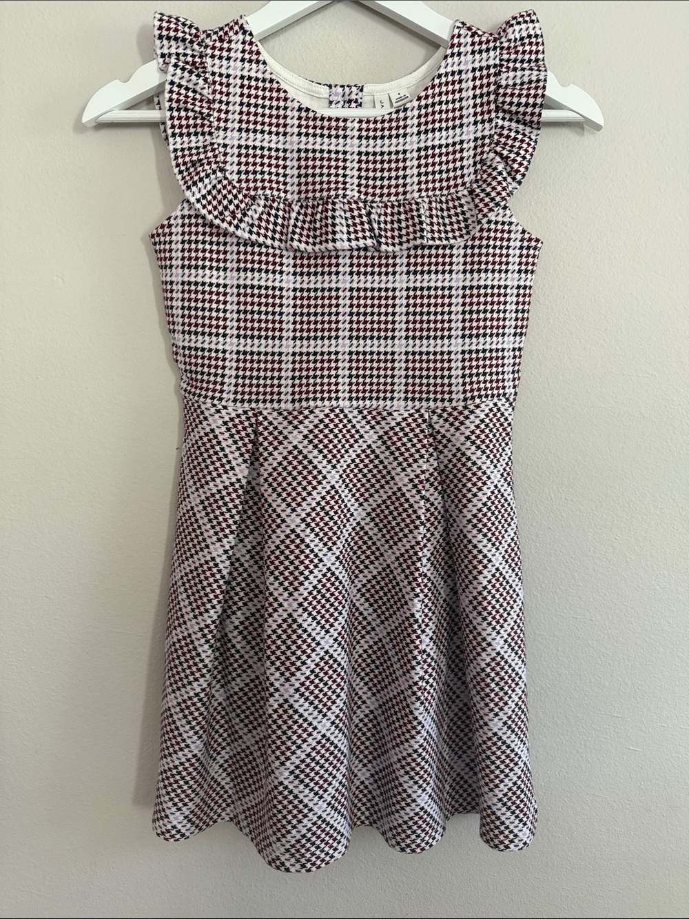 Janie and Jack White, Black and Burgundy Plaid Ruffle Dress